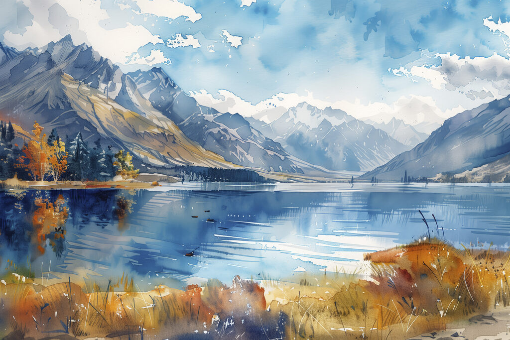 Lago de montanha outonal — design completo