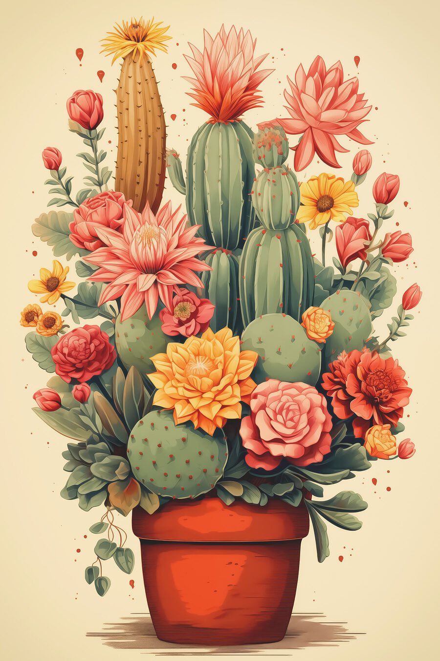 Vaso de cactos floridos — design completo