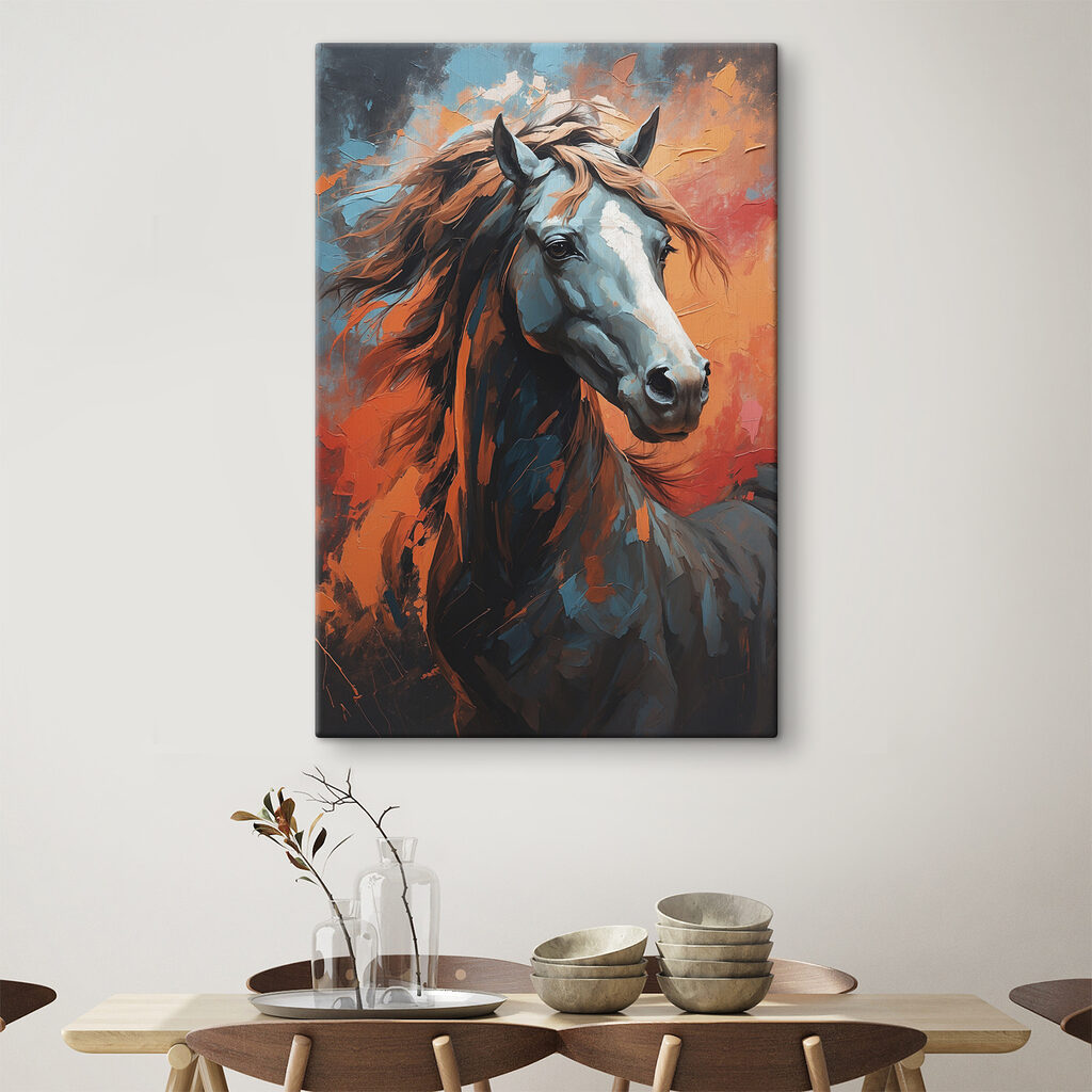 Cavalo escuro em laranja — interior 1
