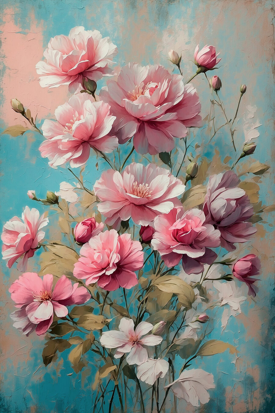 Flores cor-de-rosa sobre turquesa — design completo