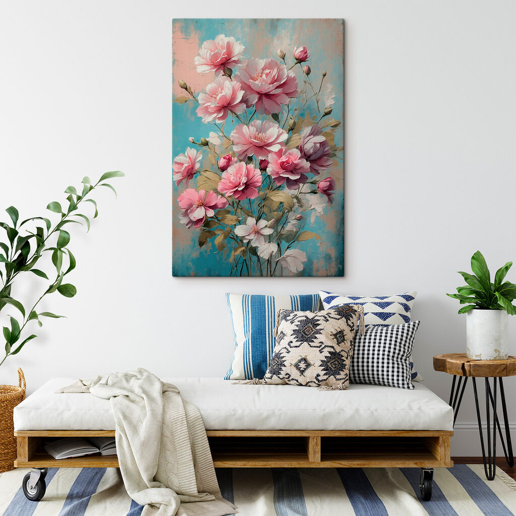 Flores cor-de-rosa sobre turquesa — interior 2