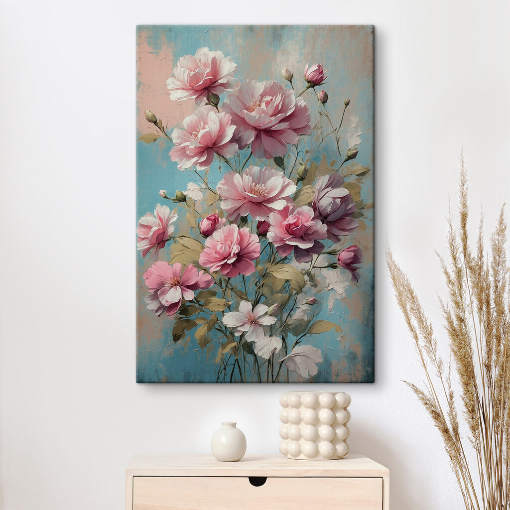 Flores cor-de-rosa sobre turquesa — interior 1