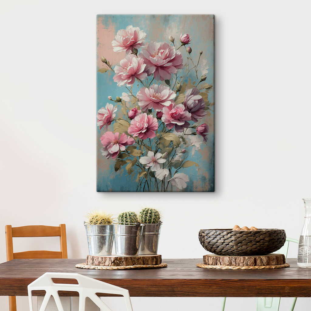 Flores cor-de-rosa sobre turquesa — interior 3