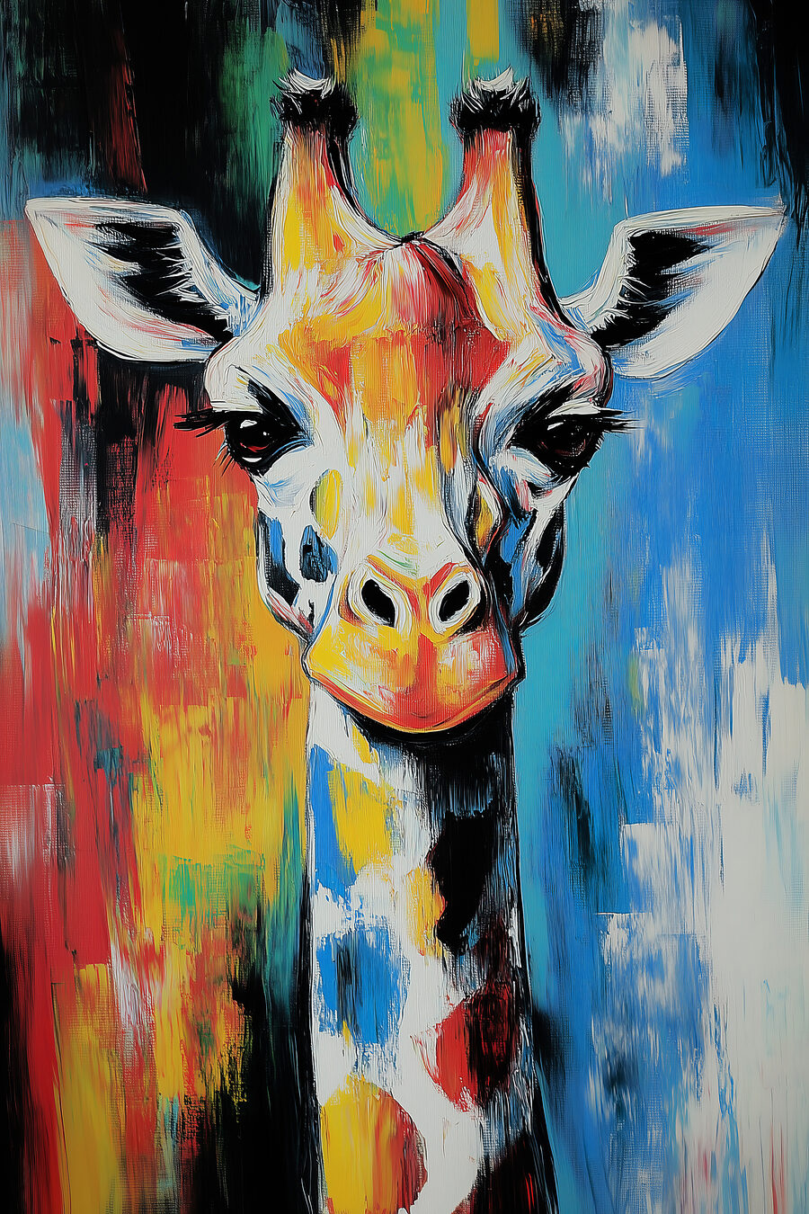 Girafa entre cores vivas — design completo