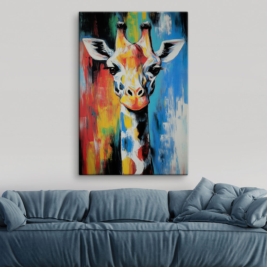 Girafa entre cores vivas — interior 1