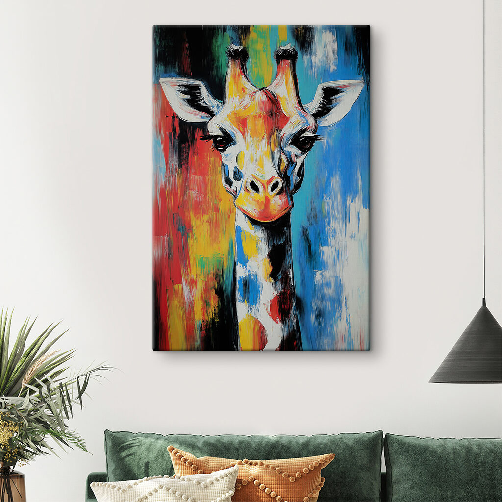 Girafa entre cores vivas — interior 2