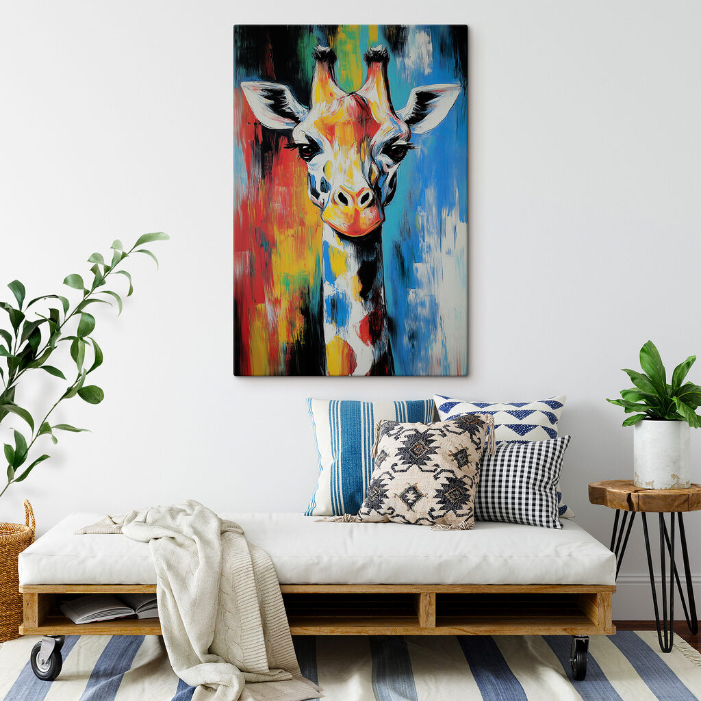 Girafa entre cores vivas — interior 3