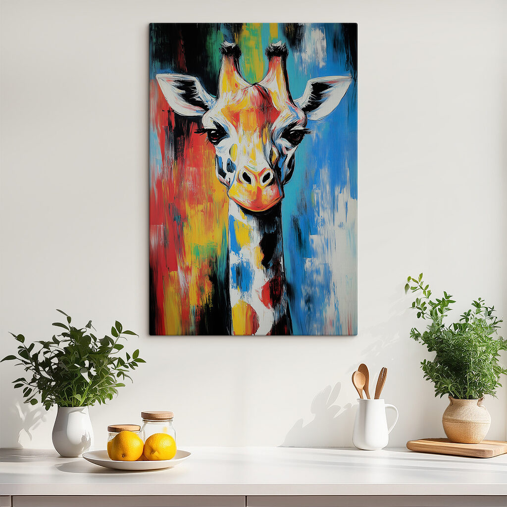 Girafa entre cores vivas — interior 4