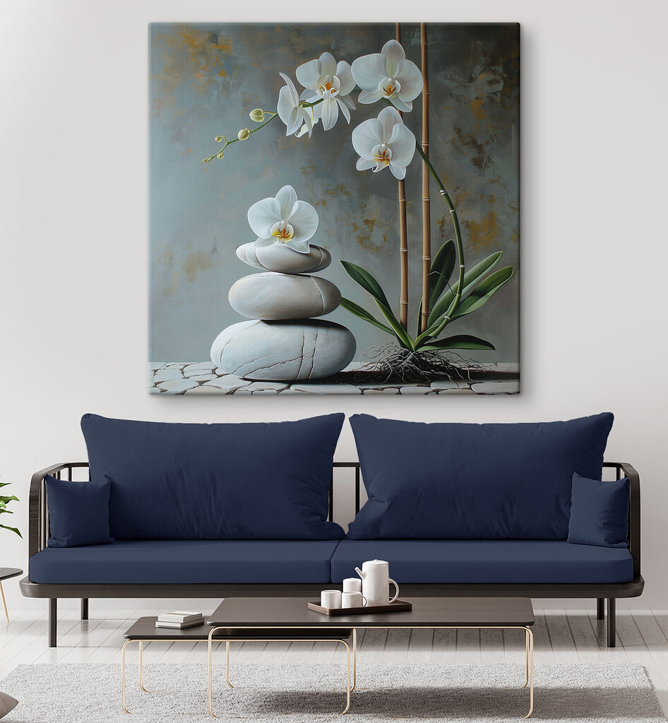 Orquídea sobre pedras empilhadas — interior 1