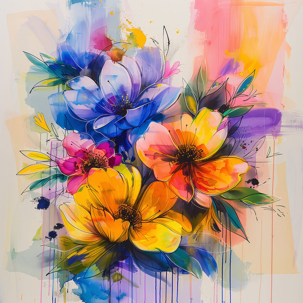 Flores azuis em salpicos — design completo