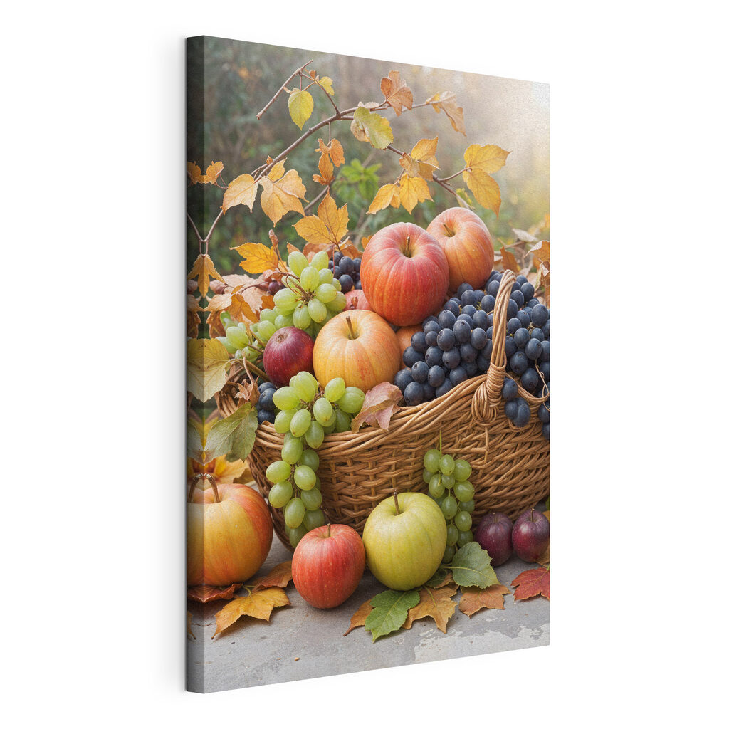 Cesto de fruta outonal, tela esticada e borda contínua