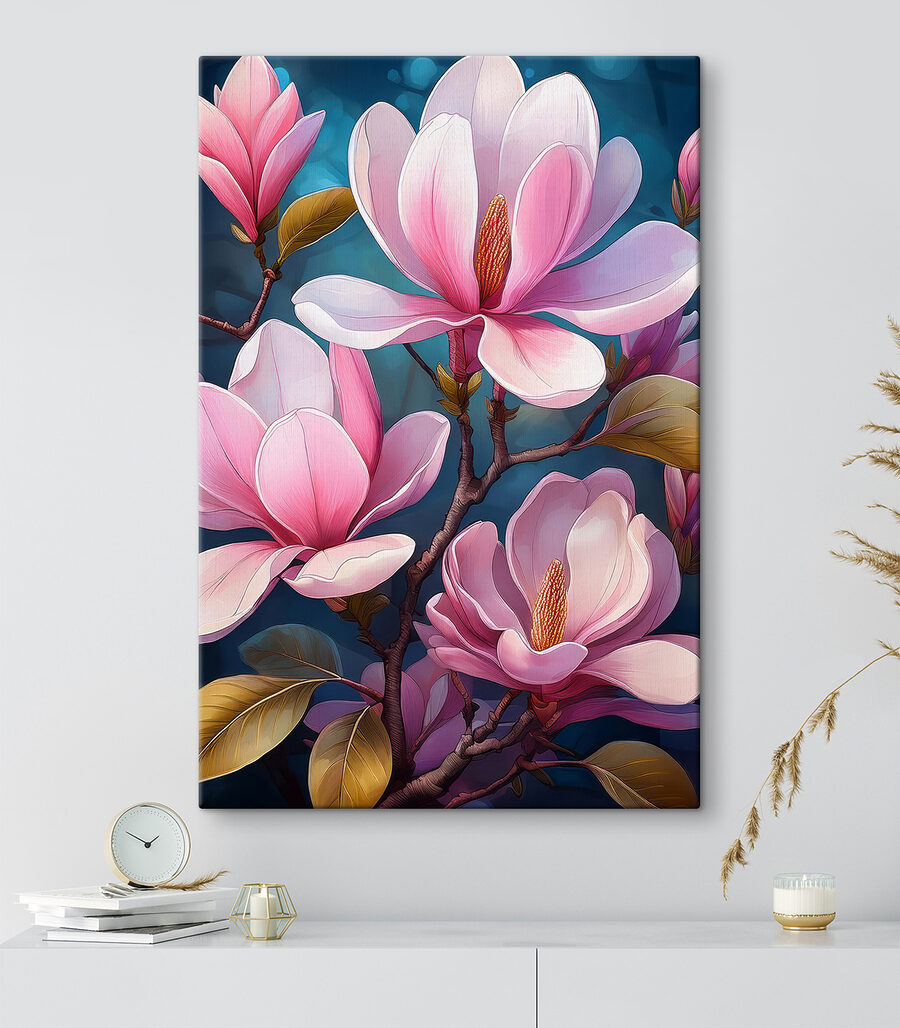 Magnólia rosa sobre azul-noite — interior 2