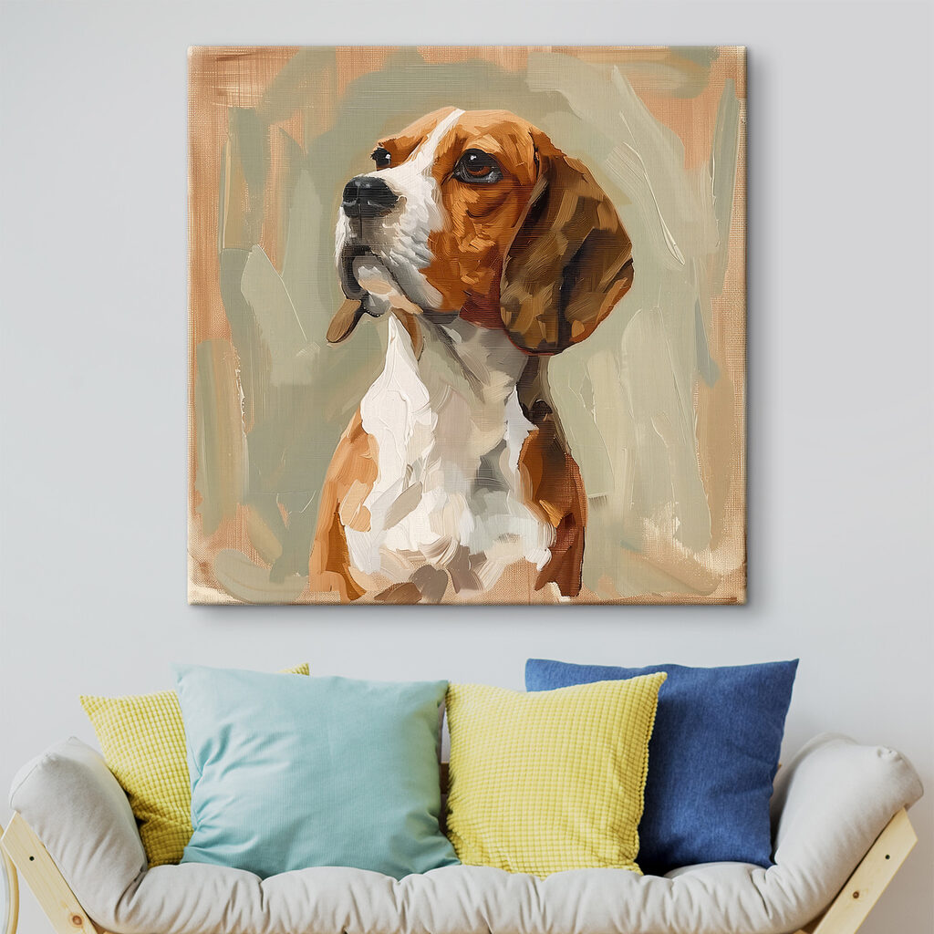Beagle em pinceladas suaves num interior