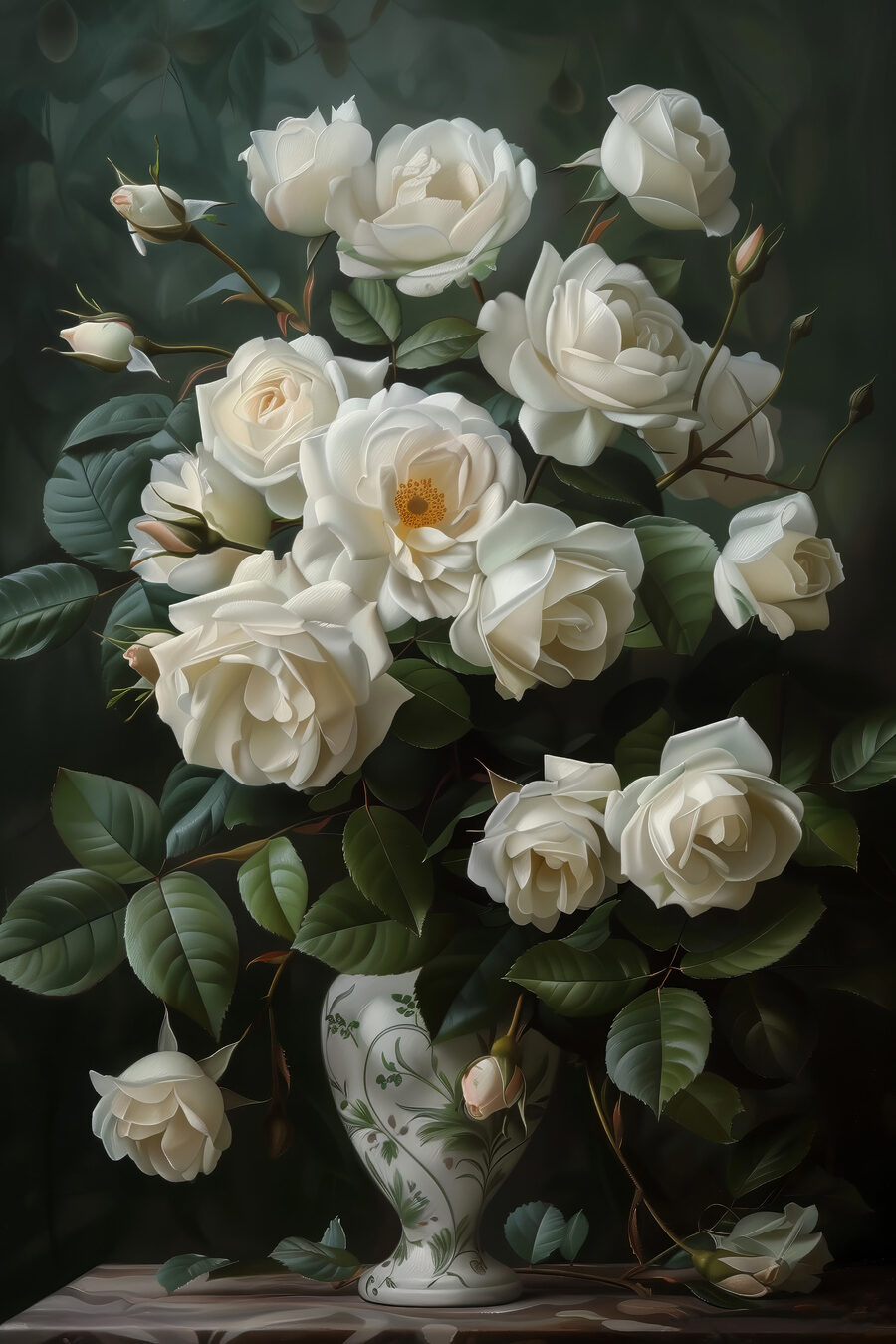 Rosas brancas na sombra — design completo