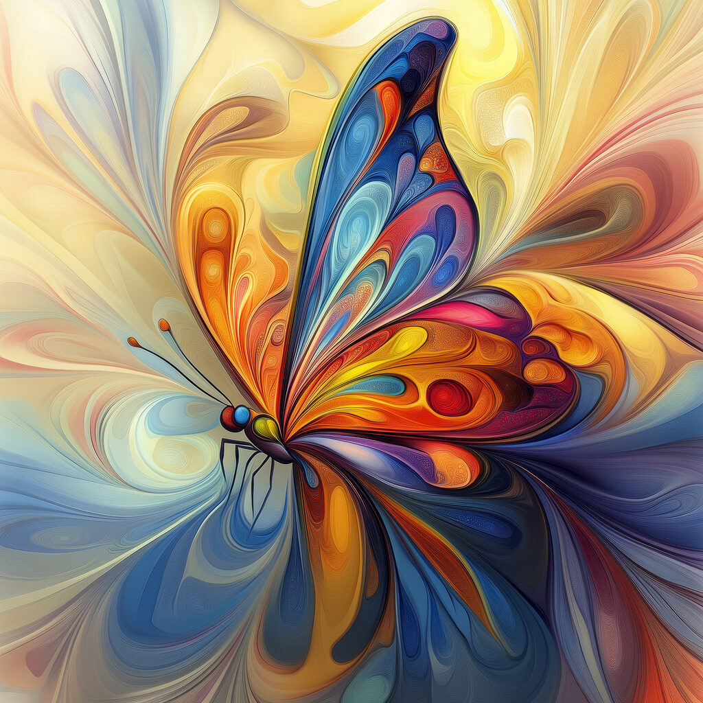 Borboleta de espirais coloridas — design completo