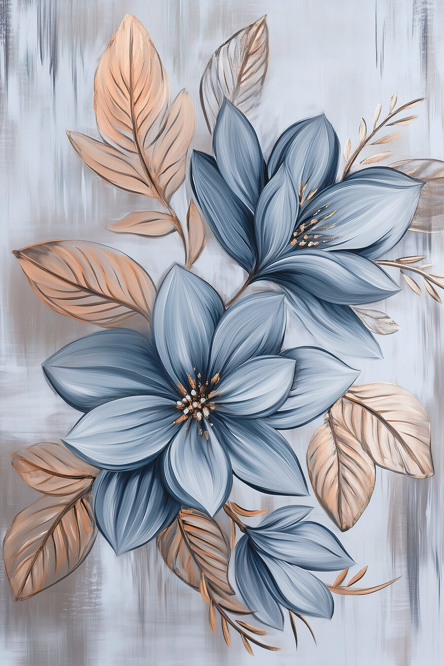 Flores azuis entre nervuras — design completo