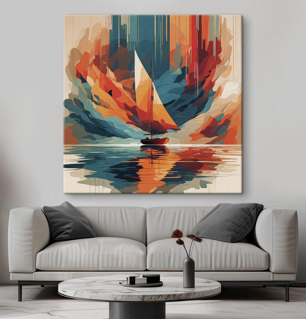 Veleiro entre falésias laranja — interior 1