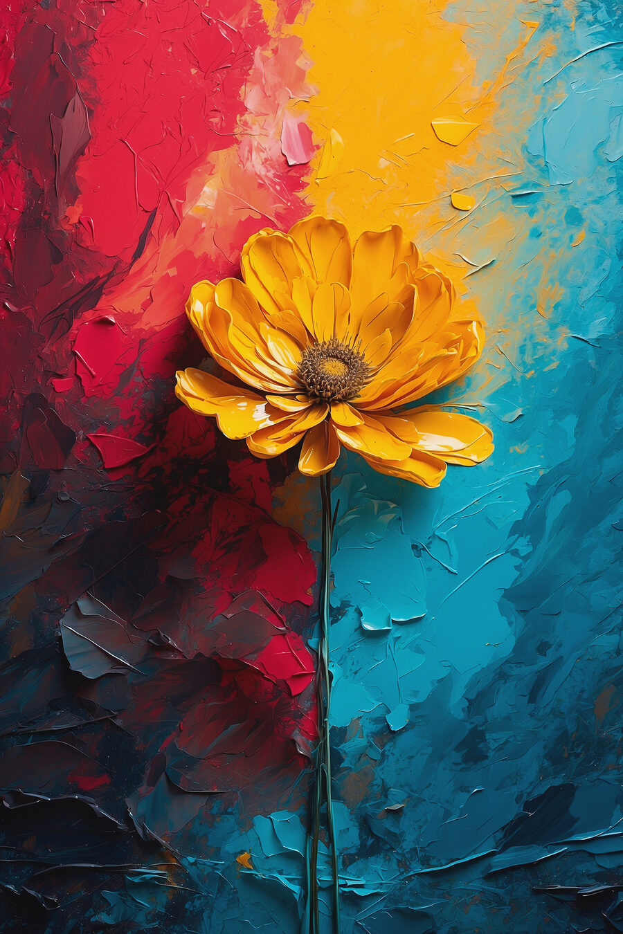Flor amarela entre faixas — design completo