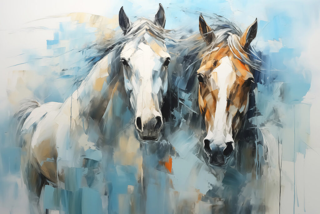 Dois cavalos em azul — design completo