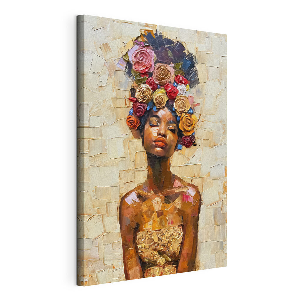 Mulher de coroa floral, tela esticada e borda contínua