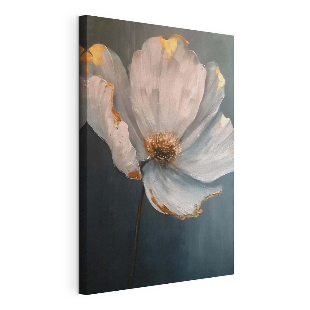 Flor sobre azul-escuro, tela esticada e borda contínua