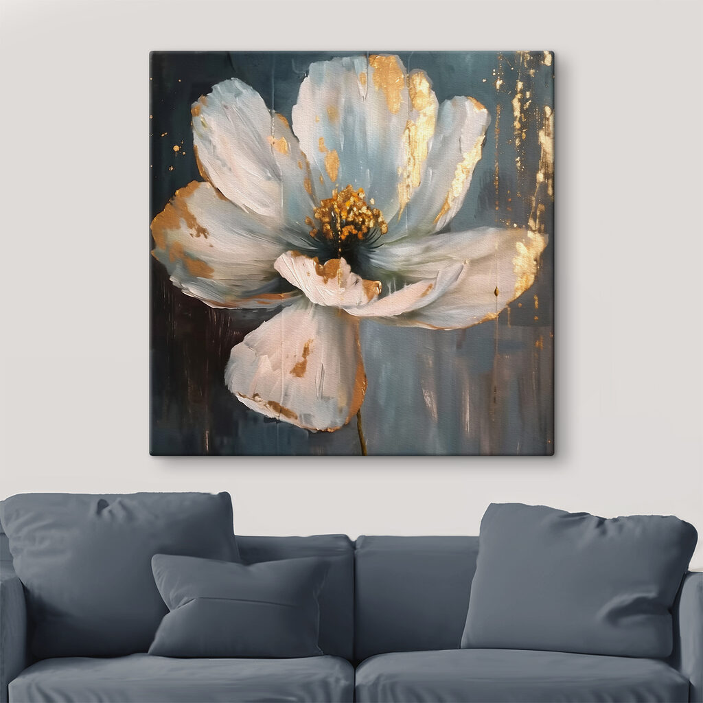 Flor branca e dourada — interior 1