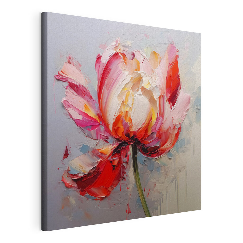Tulipa em traços rosa, tela esticada e borda contínua