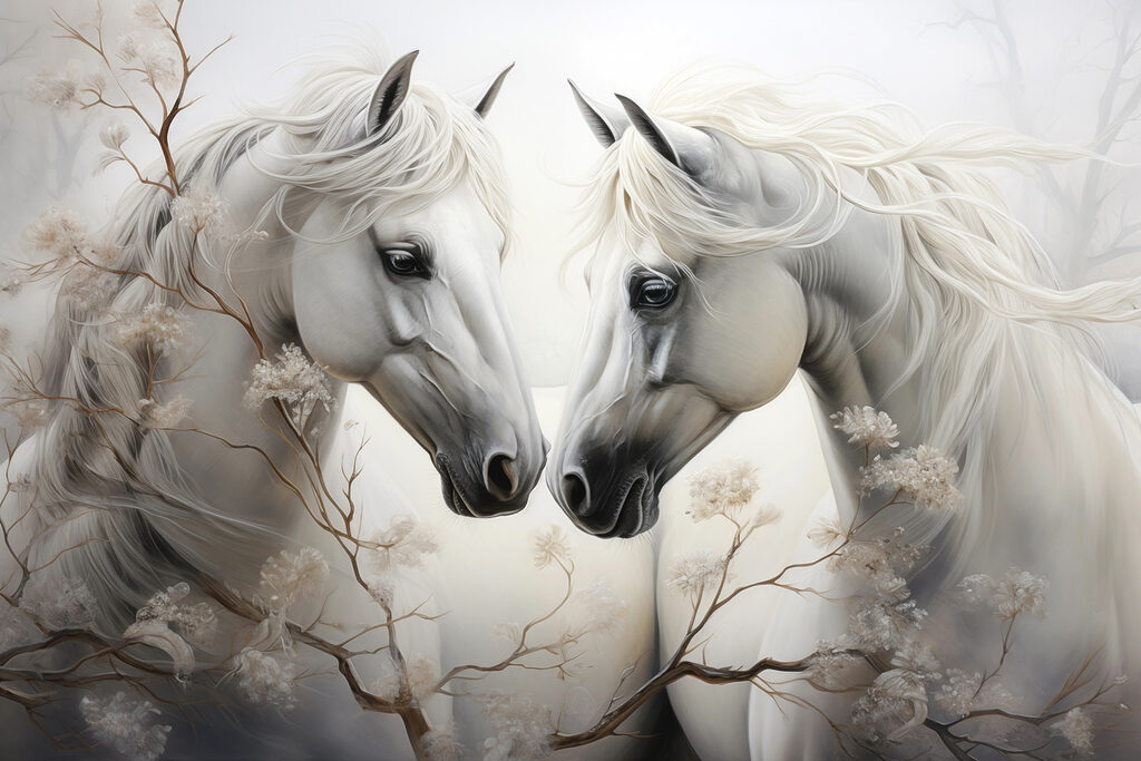 Dois cavalos entre ramos — design completo