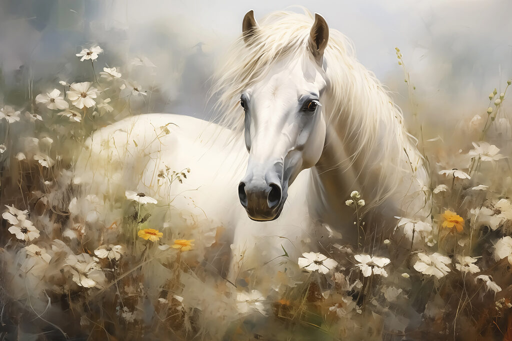 Cavalo entre margaridas — design completo