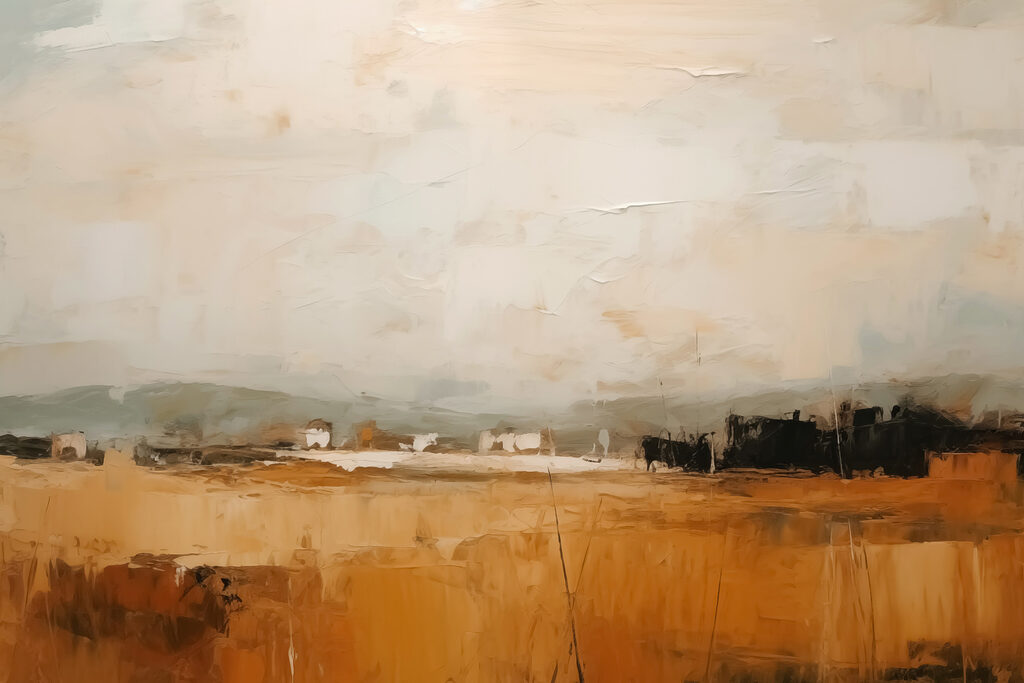 Horizonte sobre campos ocre — design completo