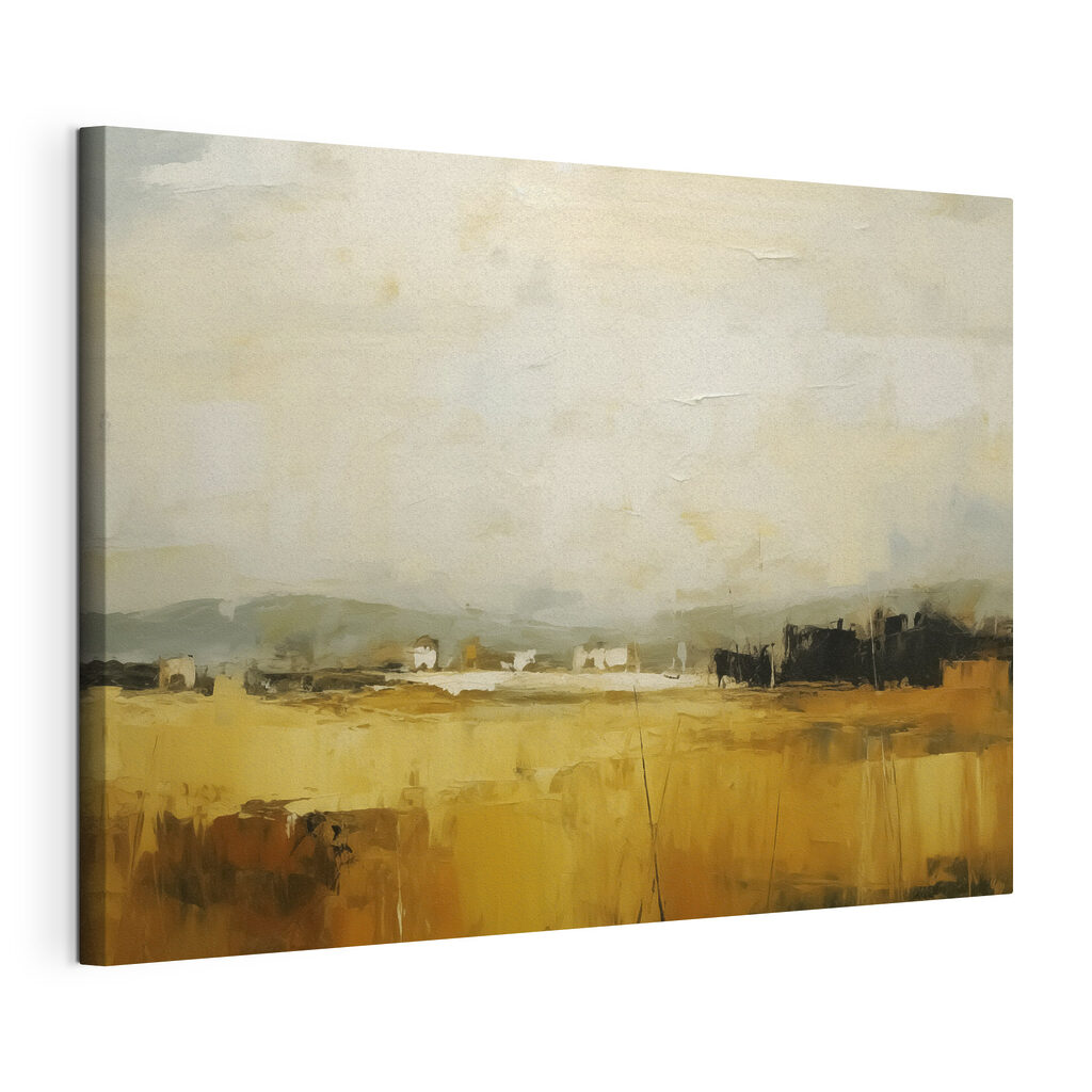 Horizonte sobre campos ocre, tela esticada e borda contínua