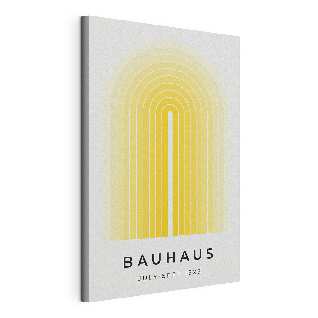 Arcos amarelos, estilo Bauhaus, tela esticada e borda contínua