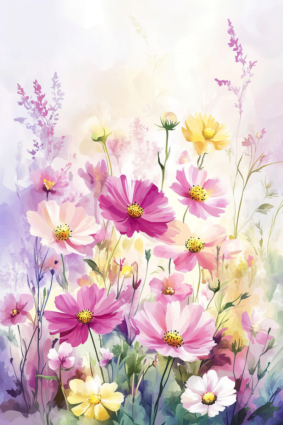 Flores silvestres em aguarela — design completo