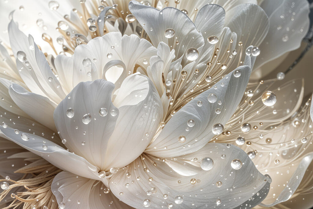 Flor branca com gotas — design completo