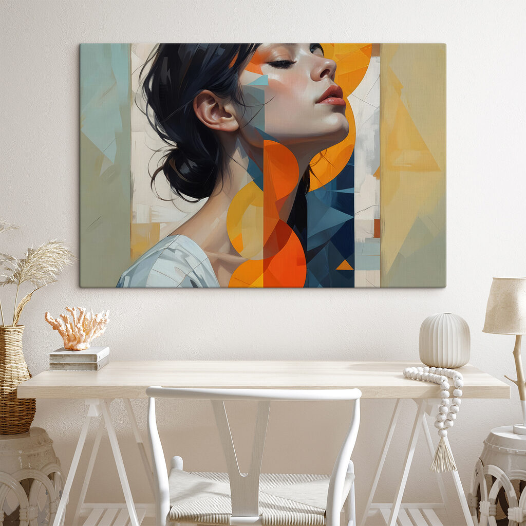 Perfil feminino e triângulos — interior 1