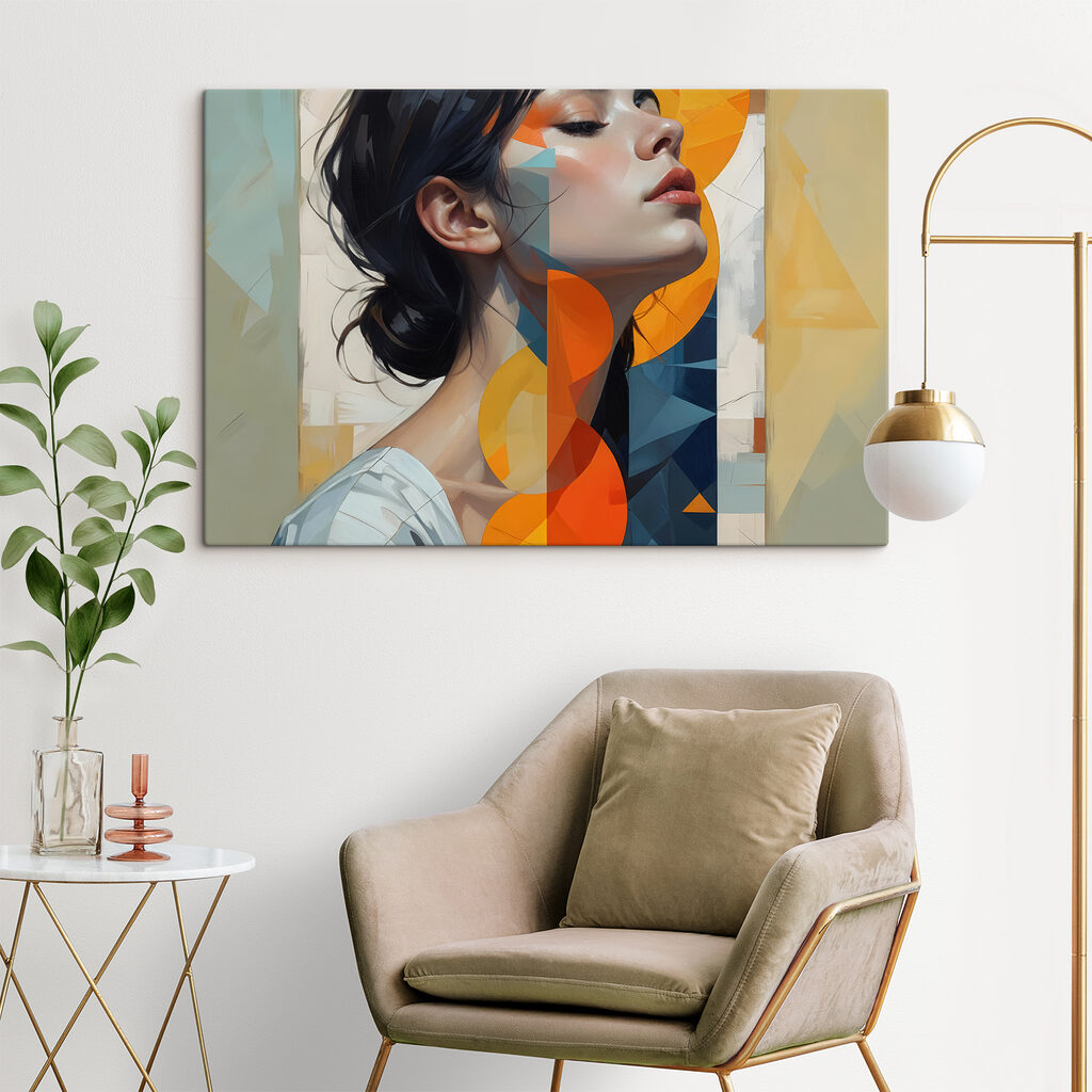 Perfil feminino e triângulos — interior 2