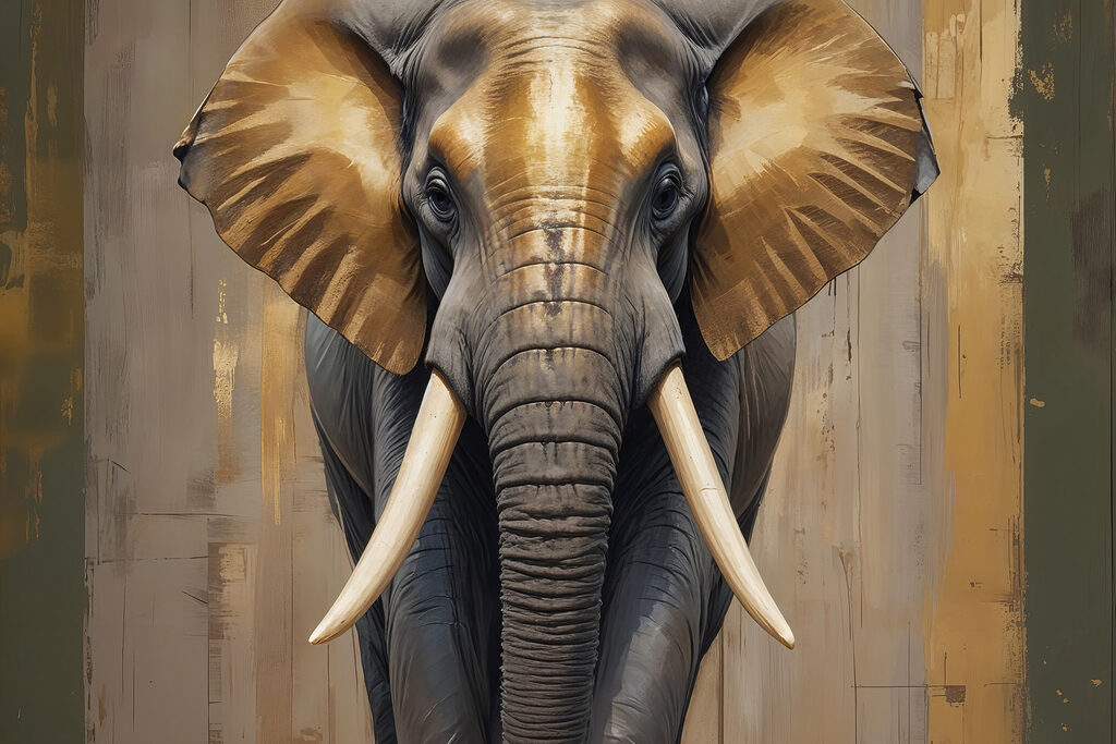 Elefante em tons dourados — design completo