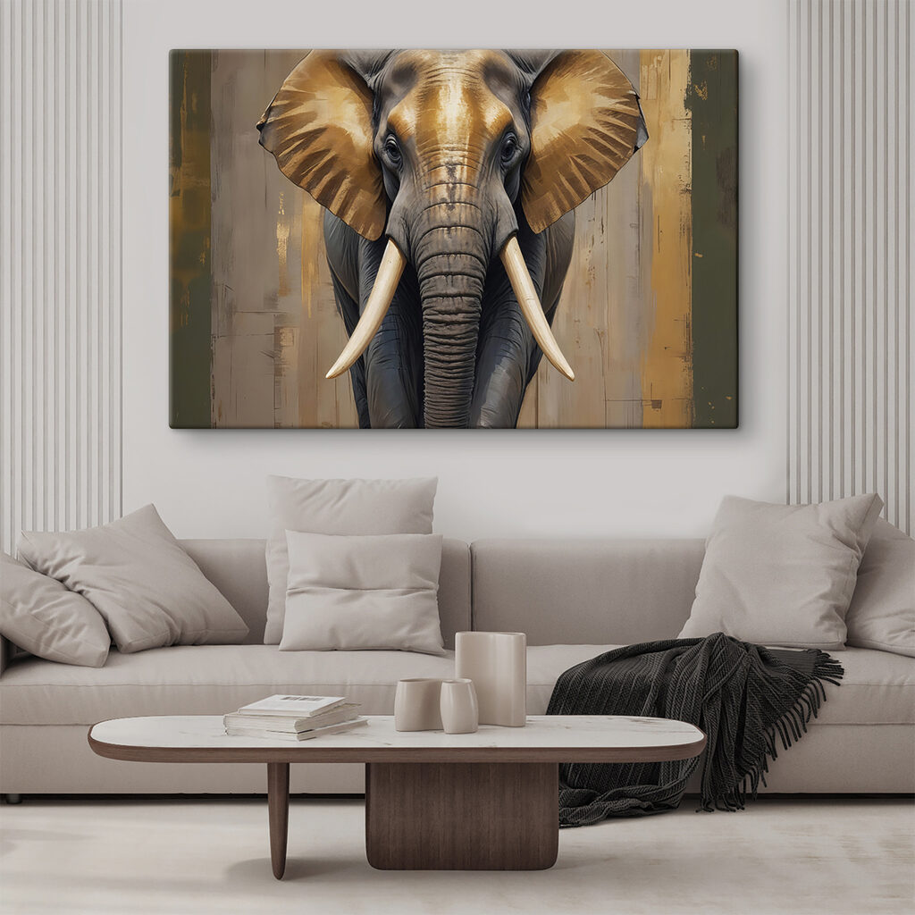 Elefante em tons dourados num interior