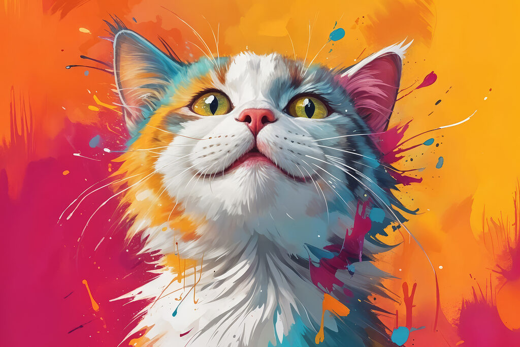 Gato entre cores vivas — design completo