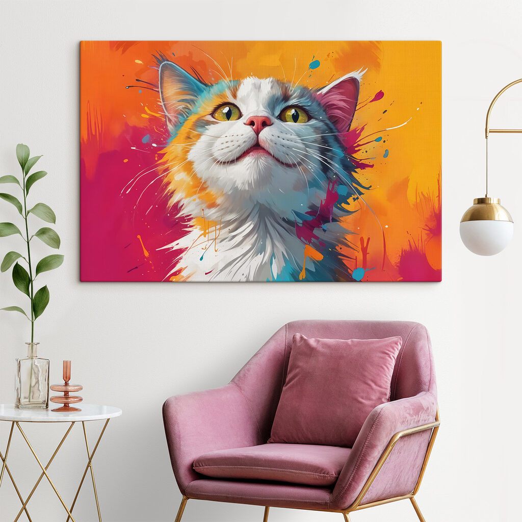 Gato entre cores vivas num interior