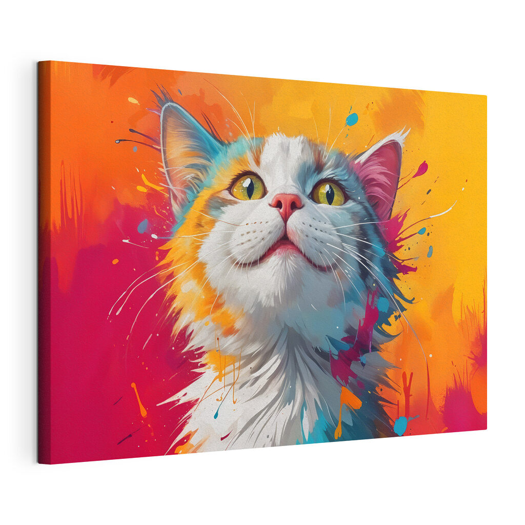 Gato entre cores vivas, tela esticada e borda contínua