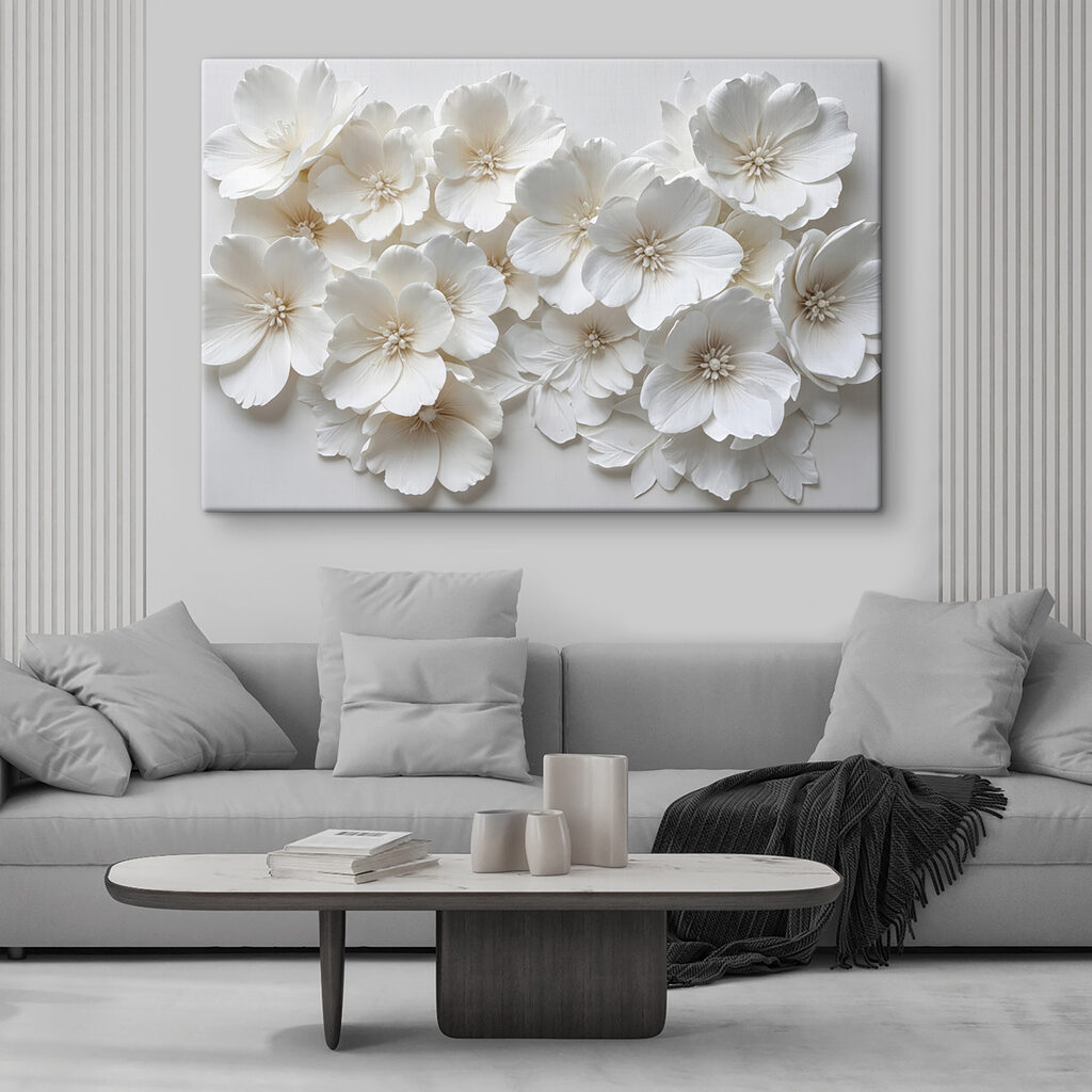 Nuvem de flores brancas num interior