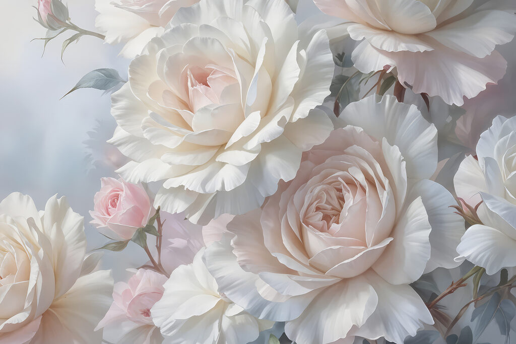 Rosas em camadas rosa-pérola — design completo