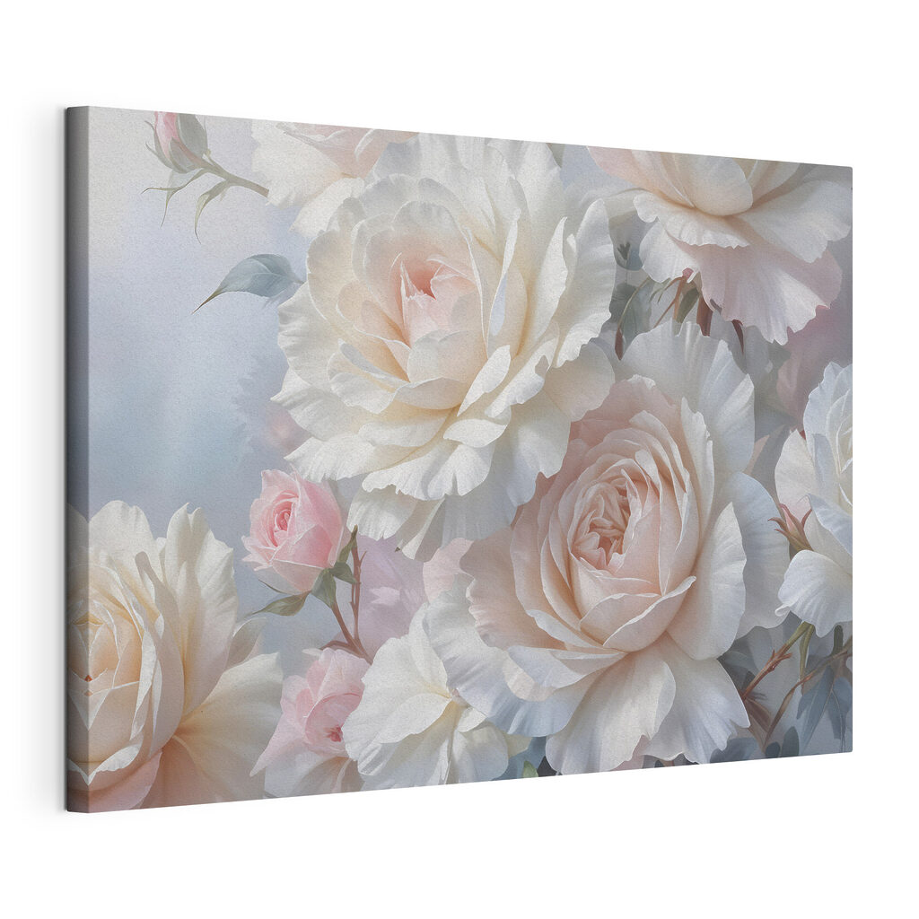 Rosas em camadas rosa-pérola, tela esticada e borda contínua
