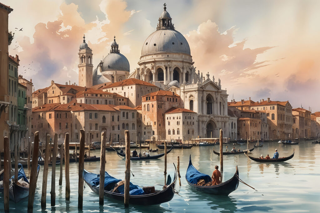 Gôndolas sob nuvens suaves — design completo
