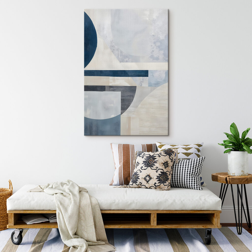 Arcos azuis sobre branco-giz — interior 2