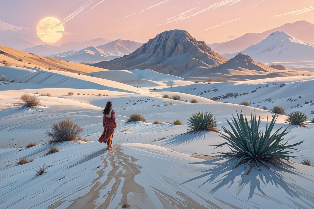 Pegadas no deserto pálido — design completo