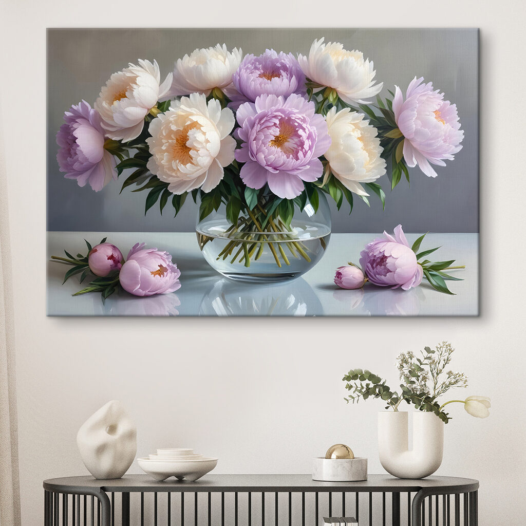 Peónias lilases em vidro — interior 2
