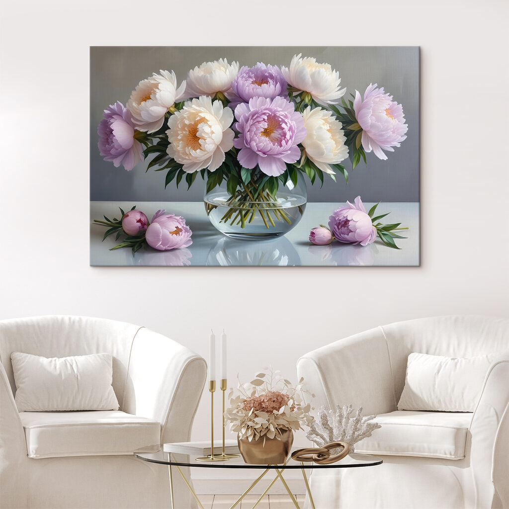Peónias lilases em vidro — interior 1