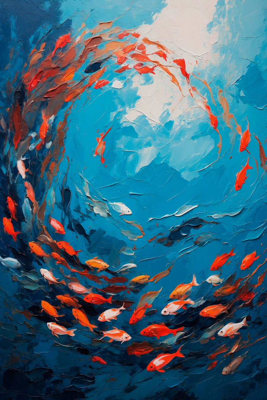 Peixes em círculo colorido — design completo
